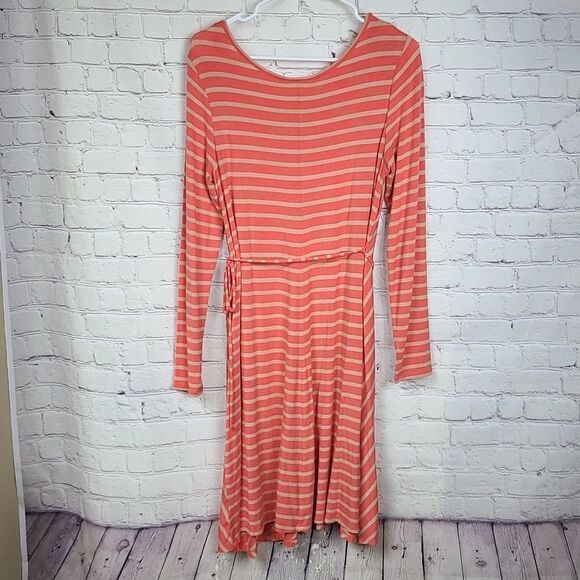 Motherhood Maternity Coral Tan Chevron Long Sleeve Stretchy Knit Swing Dress SM - Picture 4 of 8